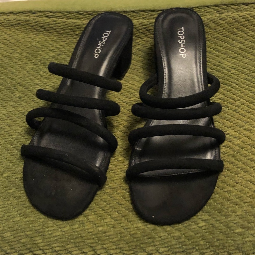 Black Strappy Topshop Tube Sandals with Block Heel